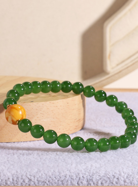 远廷-俄料碧玉手串6mm单圈天然和田玉手链原创设计款正阳绿圆珠链