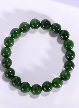 天然俄料碧玉手串单圈10mm 和田碧玉阳绿老坑深绿圆珠手链女WD14