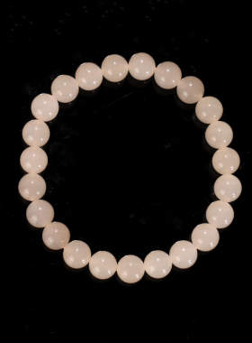 收藏级和田玉藕粉手串8mm 93号 高冰冰底天然羊脂玉手链单圈珠串