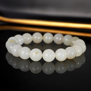 天然新疆且末糖白手串 10mm 94号 和田玉羊脂玉糖料手链 一物一图