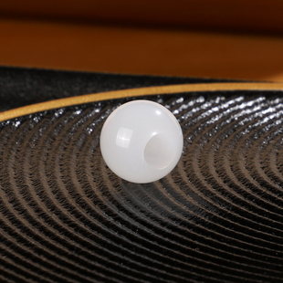 新疆和田白玉散珠大孔珠精修孔道单珠圆珠配饰路路通羊脂白玉配珠