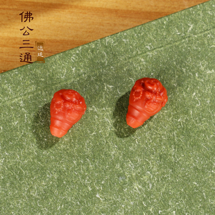 远廷 瓦西南红一体三通佛头佛公 苏工精雕 满色满肉手串配饰配珠