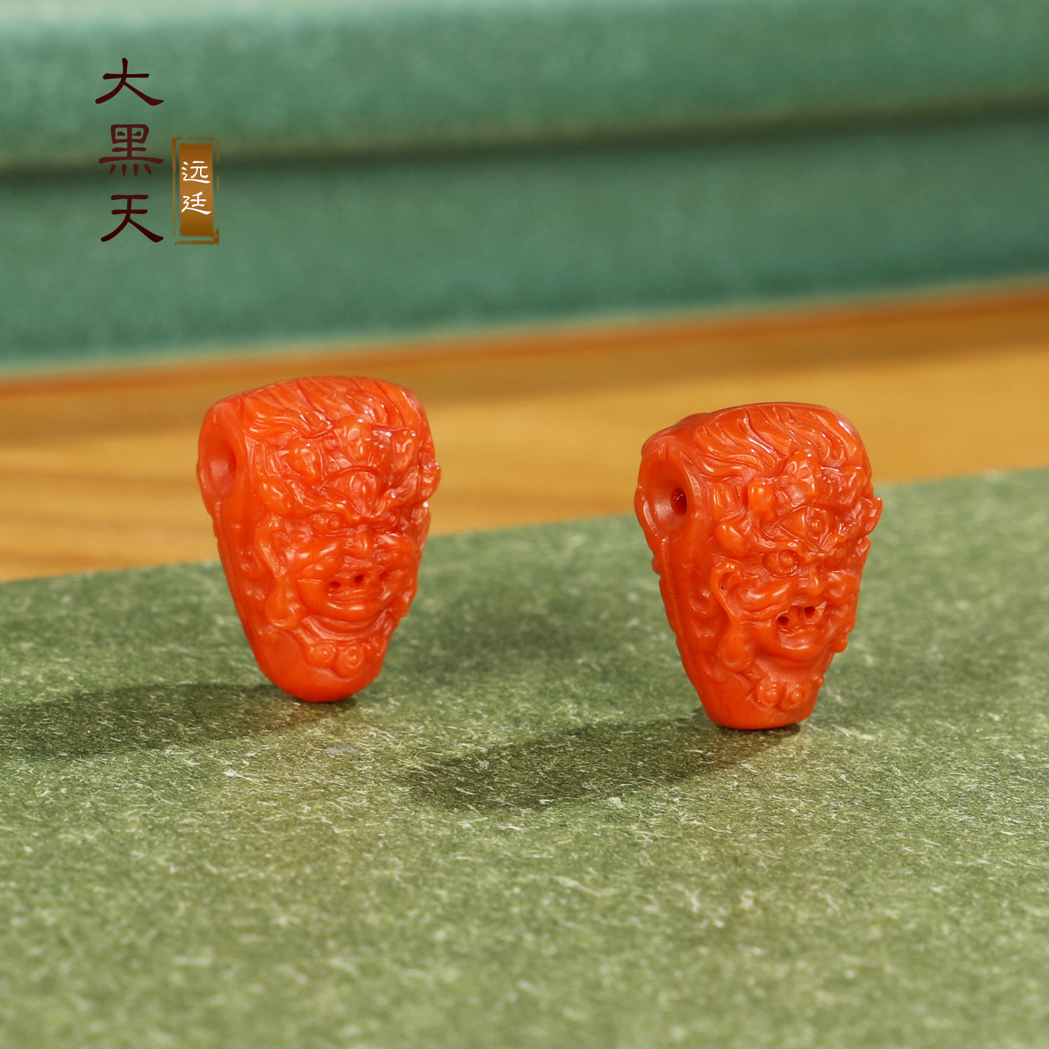 远廷 瓦西南红三通 大黑天 苏工精雕 一体三通佛头 满肉配饰配珠