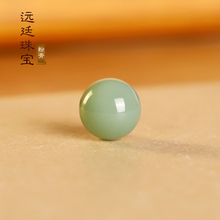 俄料碧玉粉青散珠12mm单颗收藏级高货和田玉多宝手串配珠圆珠单珠
