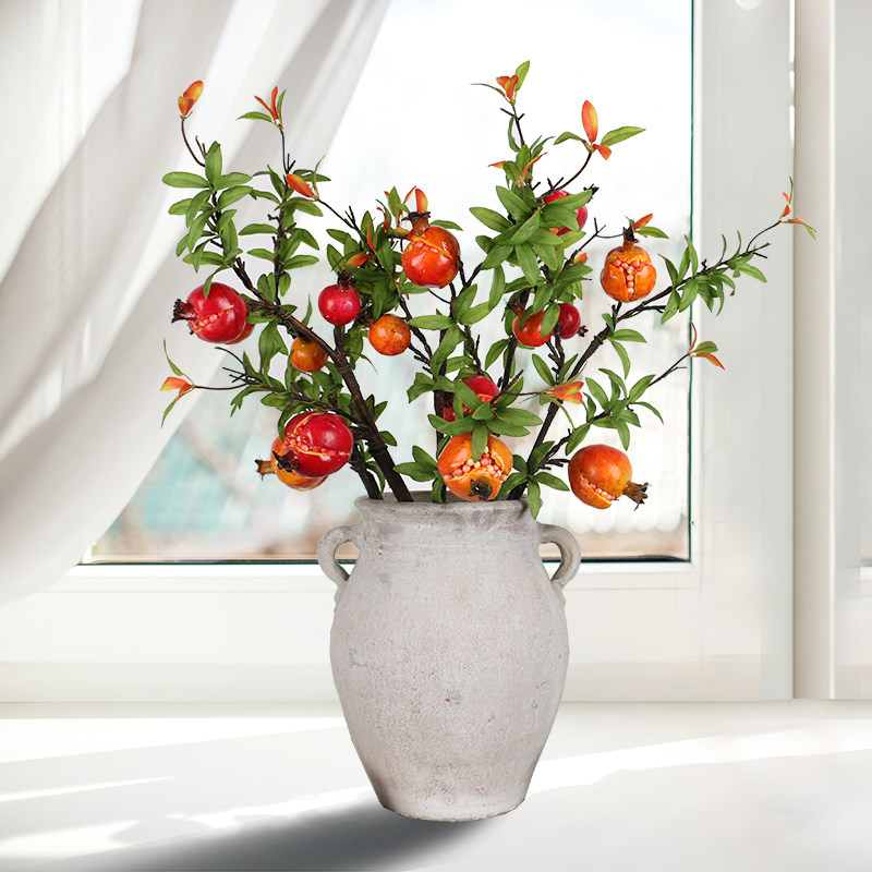 仿真花石榴果摆件客厅摆设餐桌玄关假花新婚房乔迁开口石榴枝装饰