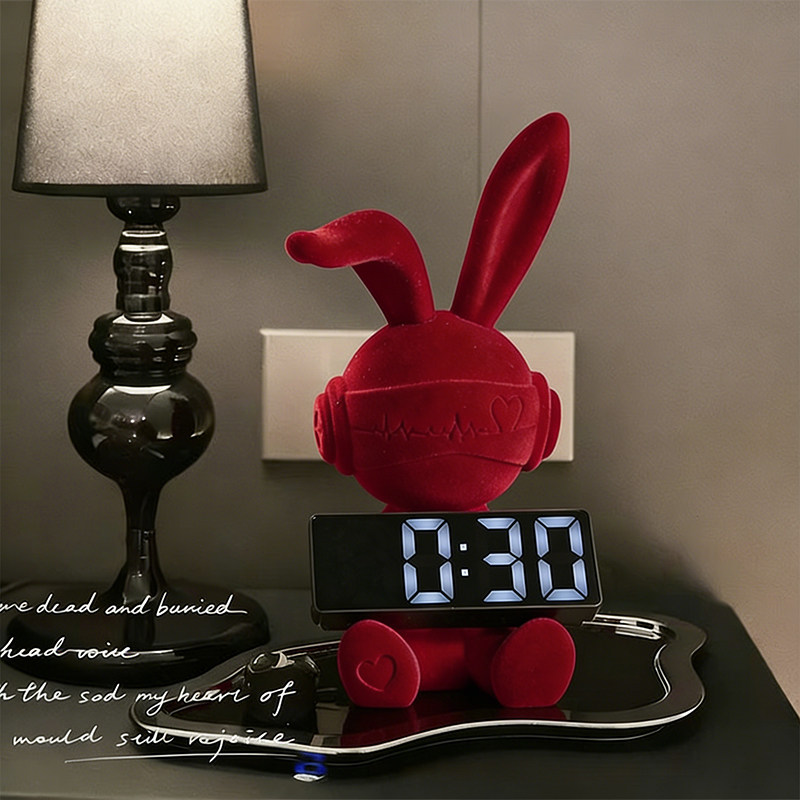 高级感红色植绒兔子时钟桌面摆件客厅电视柜玄关家居轻奢装饰品,家居饰品,装饰摆件,淘宝优惠券,粉丝福利购,淘宝优惠卷