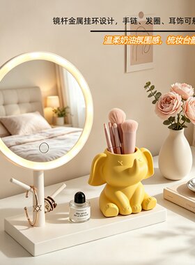 大象置物收纳桶化妆镜led带灯