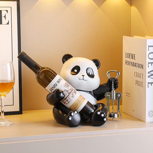 轻奢高档可爱熊猫红酒架摆件