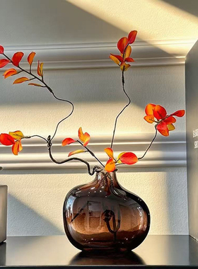 仿真花树枝红枫叶假花树叶子发财叶室内家居客厅枫叶假花北欧摆设