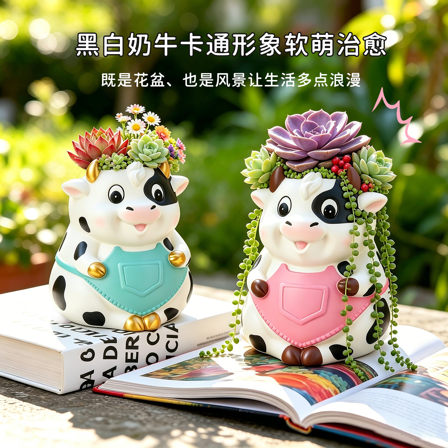 创意卡通奶牛多肉花盆可爱动物阳台桌面绿植盆栽装饰摆件个性花器