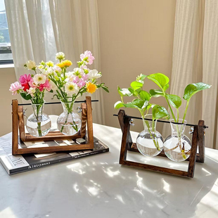 ins风创意木架水培花瓶绿萝鲜花植物插花器客厅办公室桌面装饰品