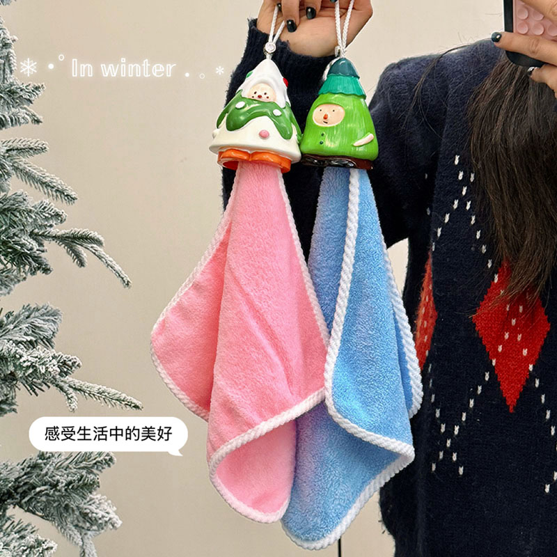 卡通圣诞树珊瑚绒擦手巾高颜值
