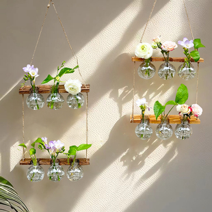 ins创意水培绿萝壁挂试管花瓶客厅插花水养鲜花植物墙面装 饰壁饰