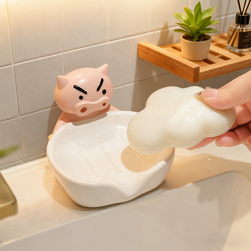 创意可爱小猪猪肥皂盒沥水家用卫生间洗漱台放香皂盒桌面收纳摆件