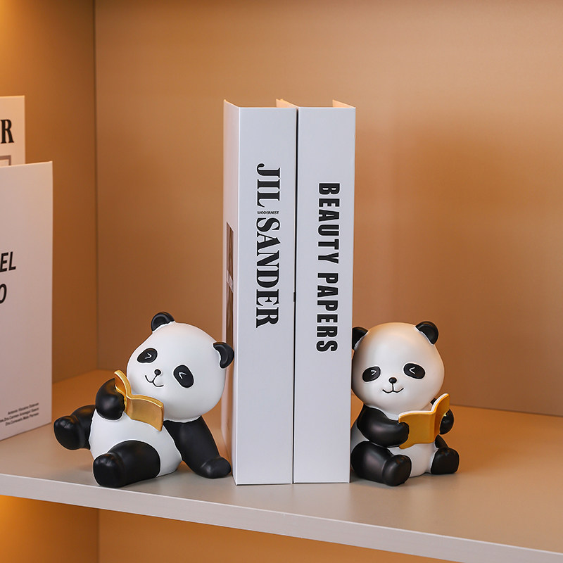 现代简约熊猫书挡摆件家居玄关书架客厅酒柜办公室轻奢装饰品礼物
