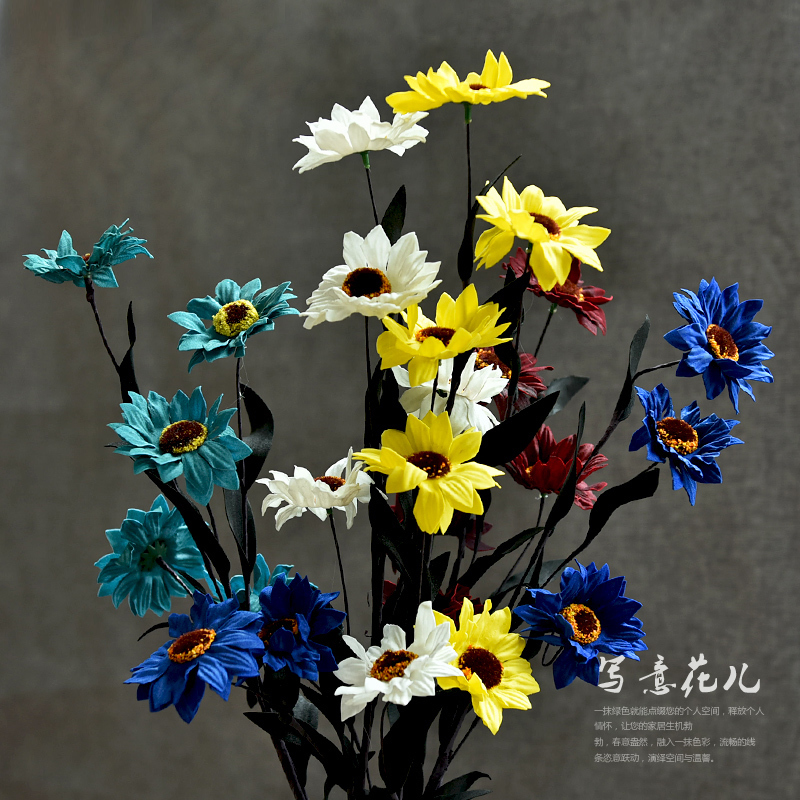 仿真PE向日葵長支落地花瓶花桶插花花藝假花絹花干花裝飾套裝