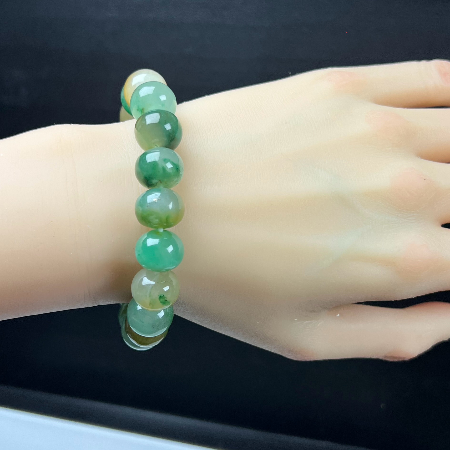 天然玉石精品珠宝高冰飘黄加绿非洲翠玉算盘珠13mm手串手链送礼