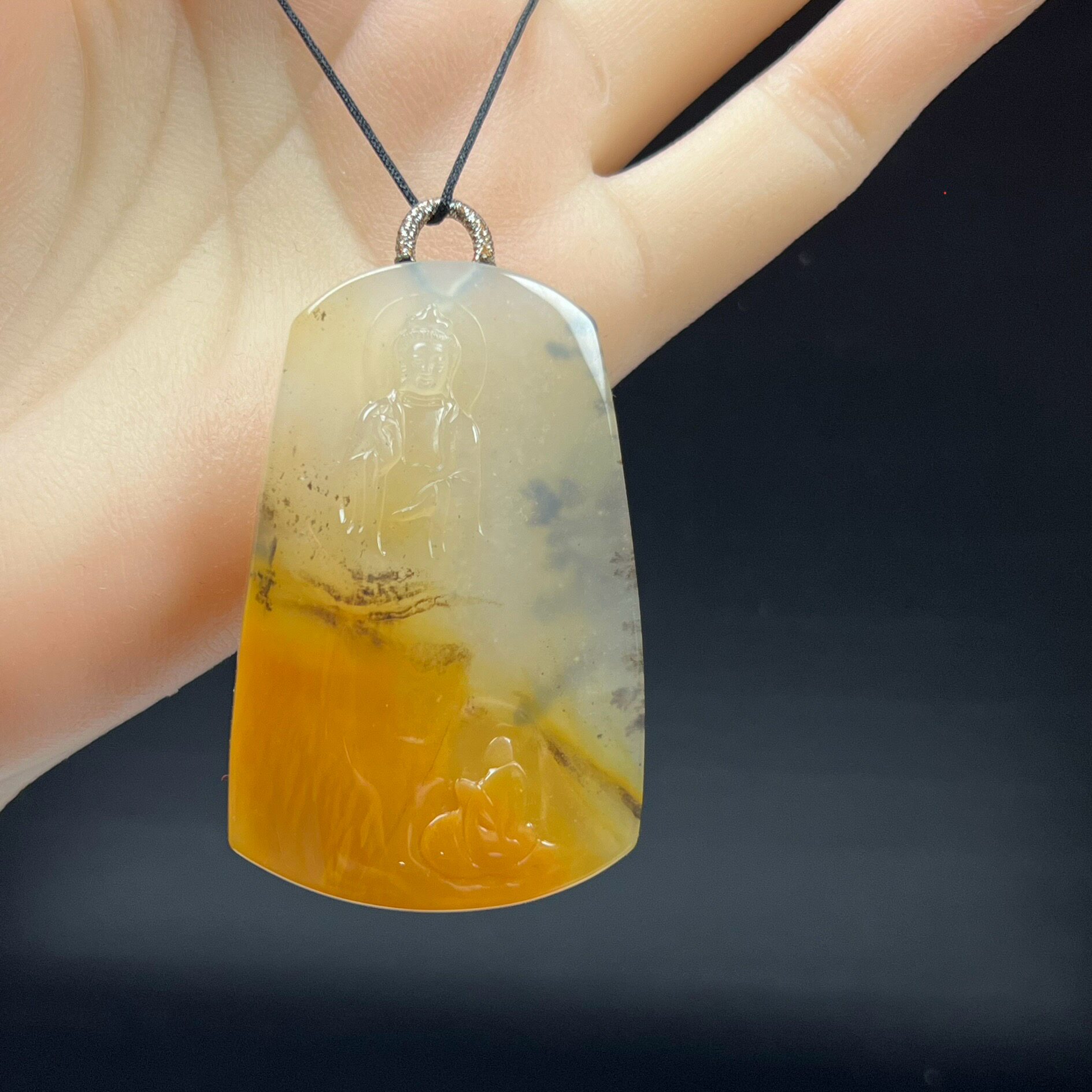 瑞皇翠 天然玉石精品珠宝云南黄龙玉草花观音吊坠毛衣链玉佩证书图片