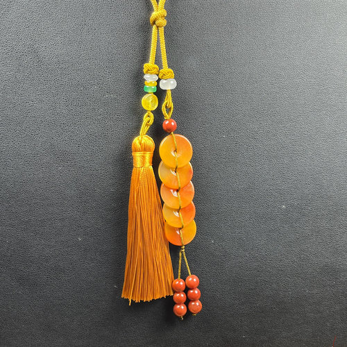 瑞皇翠 天然玉石精品珠宝云南黄龙玉平安扣车挂 包挂  手工编织