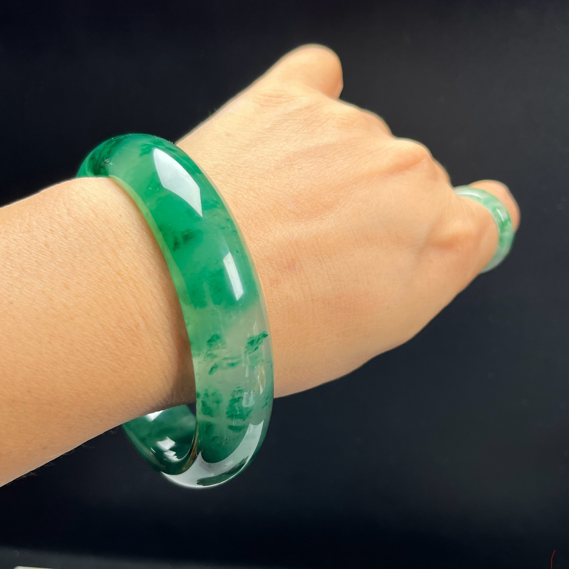 瑞皇翠 天然玉石精品珠宝冰飘翠绿非洲翠62圈口手镯独龙玉玉镯