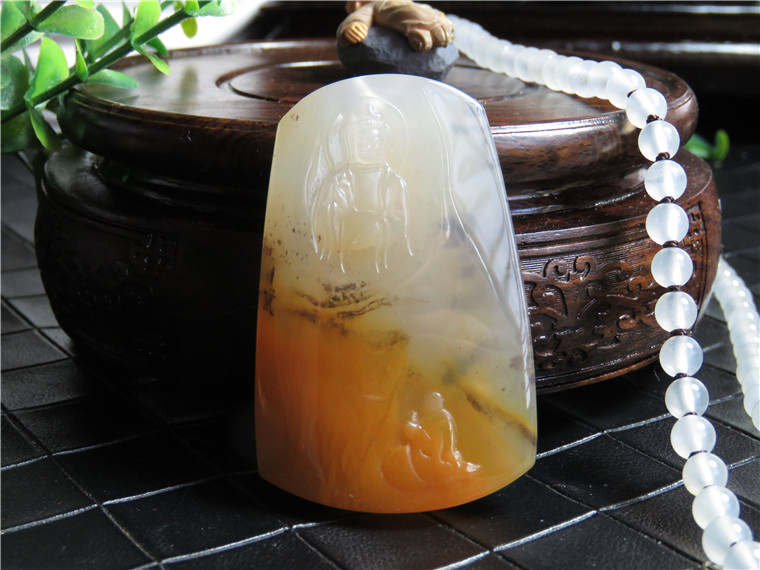 瑞皇翠 天然玉石云南黄龙玉草花观音精品 吊坠 玉佩挂件玉坠证书