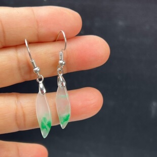 纯天然真玉耳环高冰飘翠绿色非洲翠玉玉石耳坠耳环独龙玉正品送礼