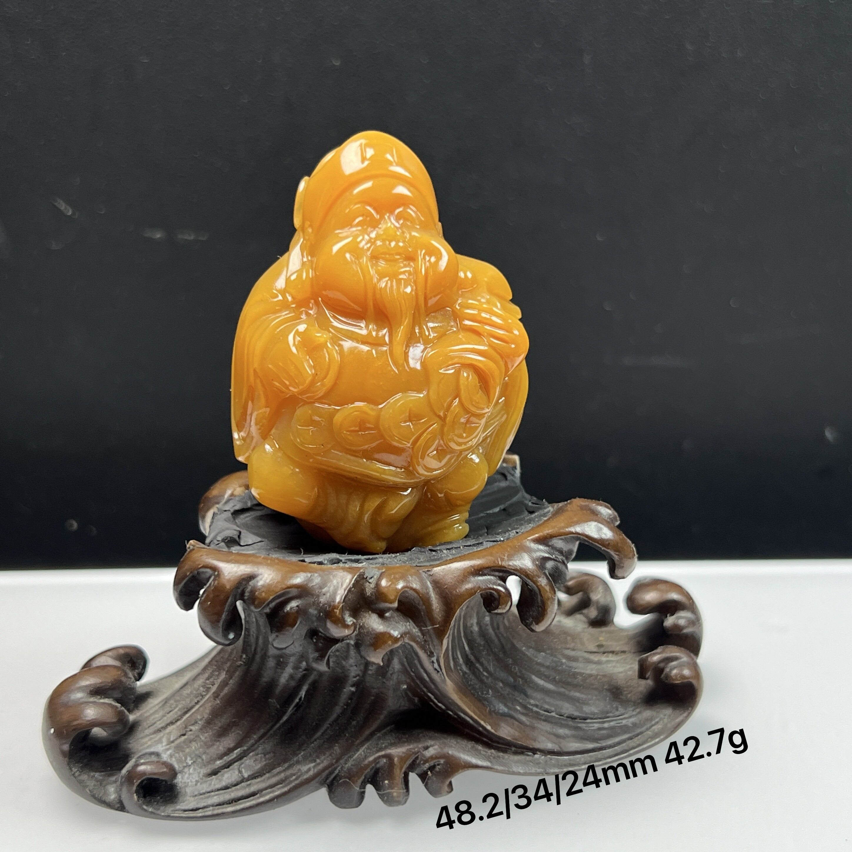 天然玉石 缅料黄龙玉黄财神吊坠 财神爷石英质玉毛衣链鸡油黄证书