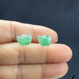 天然玉石精品珠宝高冰飘翠绿色元 宝非洲翠玉耳钉耳环洋气百搭