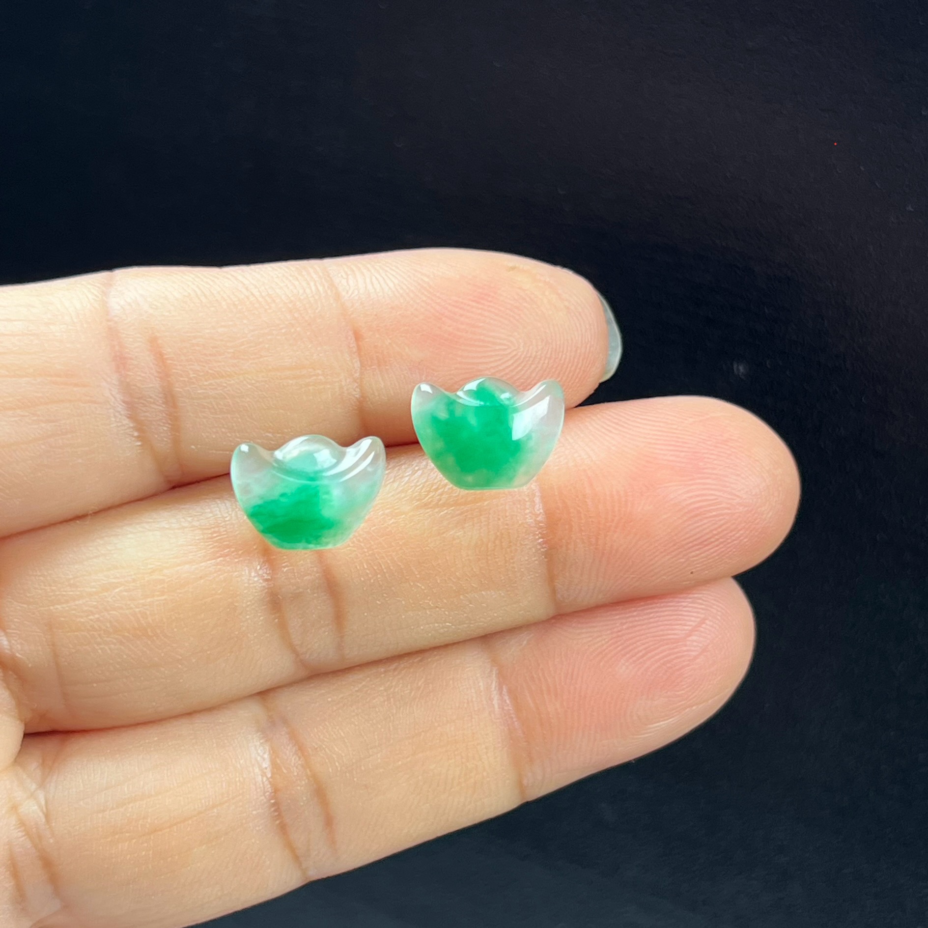 天然玉石精品珠宝高冰飘翠绿非洲翠玉元宝耳钉耳环耳坠子耳饰送礼