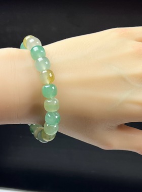 天然玉石精品高冰飘黄加绿正品非洲翠玉老型珠10mm手串多宝手链