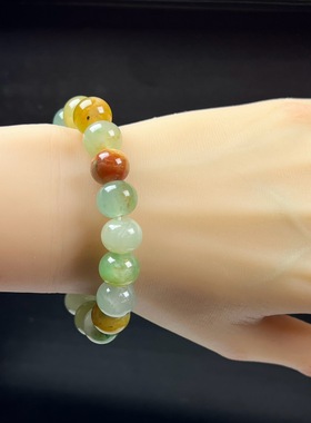 天然玉石精品高冰飘黄加绿正品非洲翠玉苹果珠12mm手串多宝手链