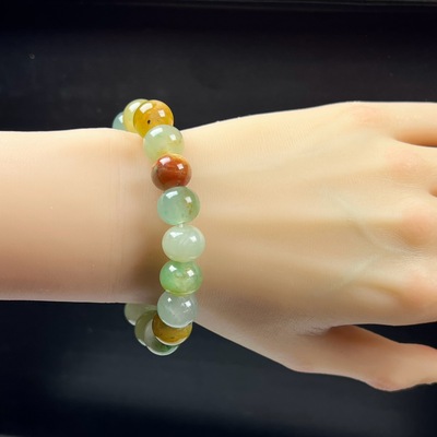 天然玉石精品高冰飘黄加绿正品非洲翠玉苹果珠12mm手串多宝手链