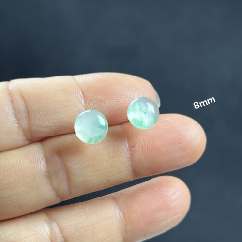 天然玉石白冰飘翠绿色非洲翠玉蛋面耳钉耳饰石英质玉耳环时尚