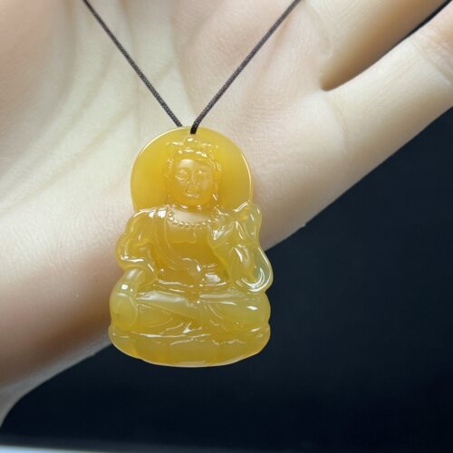 天然玉石 精品珠宝缅料冰黄黄龙玉观音吊坠毛衣链玉佩送礼