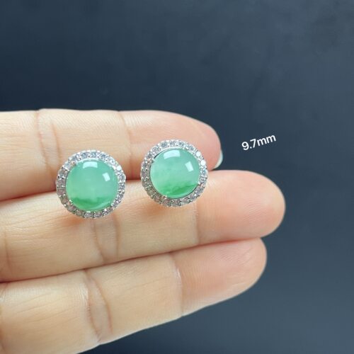 天然玉石耳环 精品 高冰飘翠绿非洲翠玉10mm蛋面耳钉 耳饰时尚