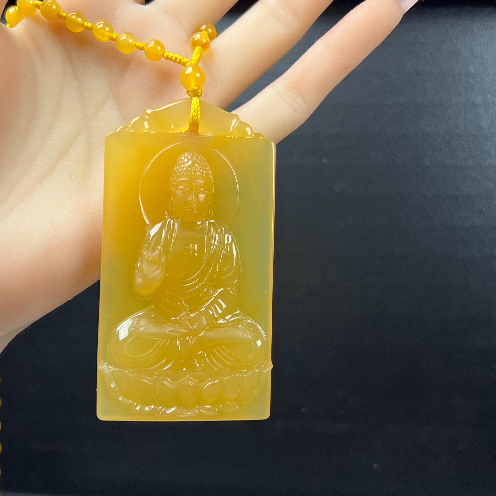 纯天然玉石缅料黄龙玉精品珠宝佛祖吊坠阿弥陀佛毛衣链玉坠证书