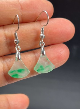 纯天然真玉耳环高冰飘翠绿色非洲翠玉玉石耳坠玉石耳环正品送礼