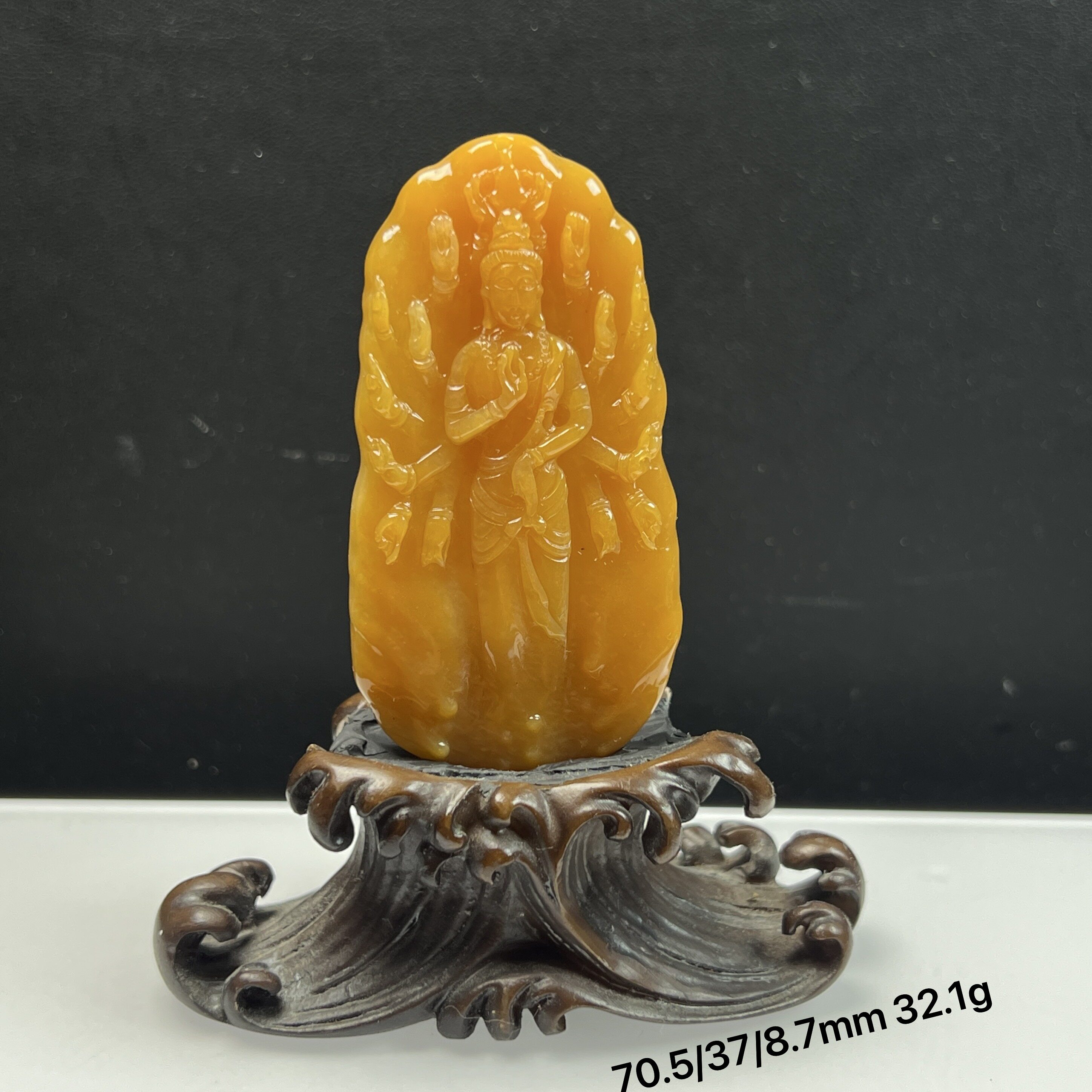 天然玉石缅料黄龙玉精品千手观音吊坠石英质玉毛衣链鸡油黄玉坠
