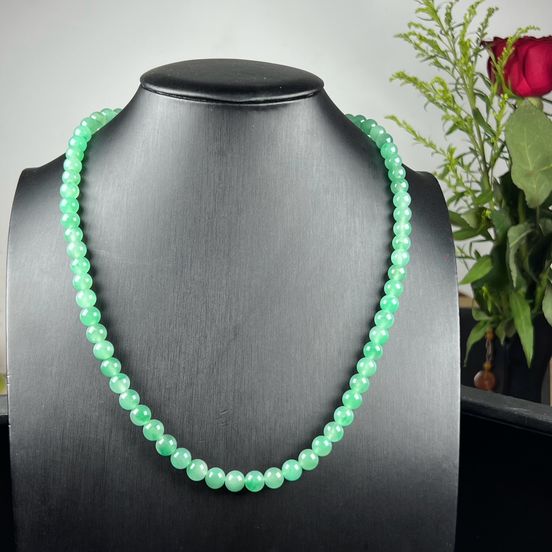 天然玉石精品珠宝高冰飘翠绿色非洲翠玉佛珠8mm项链毛衣链证书