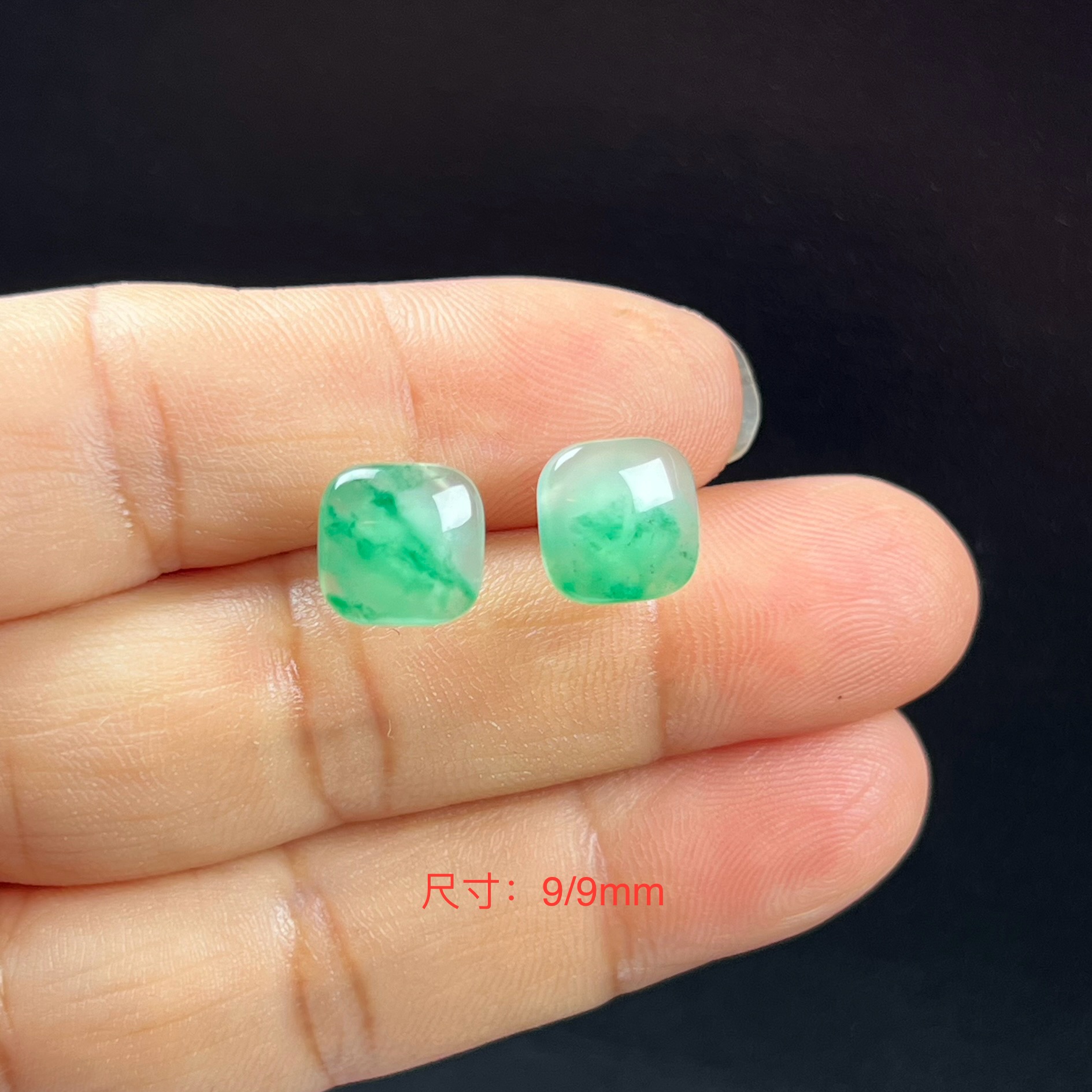天然玉石精品珠宝高冰飘翠绿非洲翠玉小方糖耳钉耳环耳坠子耳饰