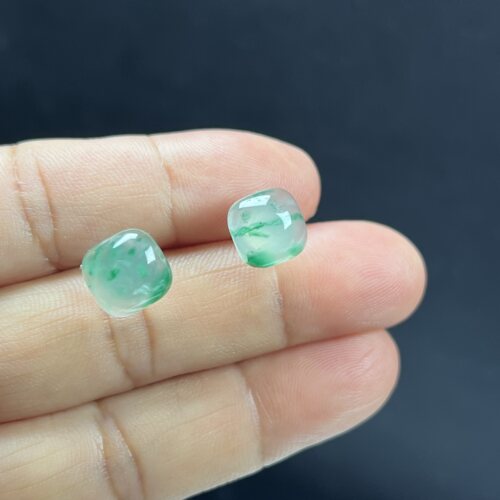 天然玉石小方糖耳钉清爽 高冰飘翠绿 非洲翠玉耳环时尚百搭耳饰