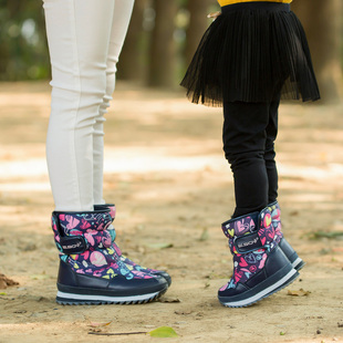 冬季新款加厚舒适保暖童靴防滑防水儿童雪地靴印花厚底百搭棉靴女