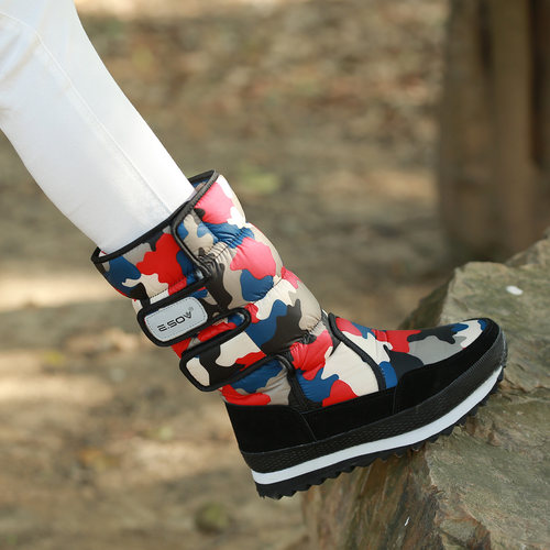 羊毛加厚保暖防水防滑雪地靴迷彩