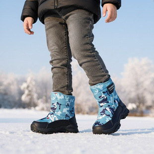 儿童雪地靴冬钢爪男童加绒加厚童鞋防水防滑舒适保暖女童东北抗寒