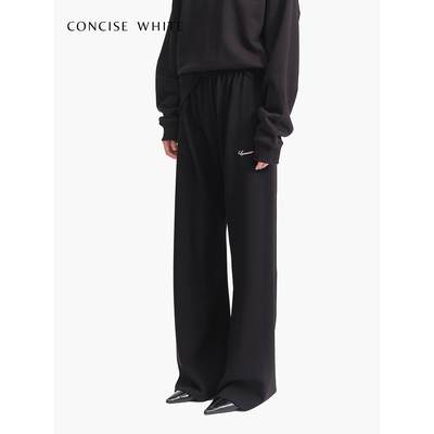 CONCISE-WHITE简白 纯色LOGO标醋酸直筒裤24春季新品女设计师品牌