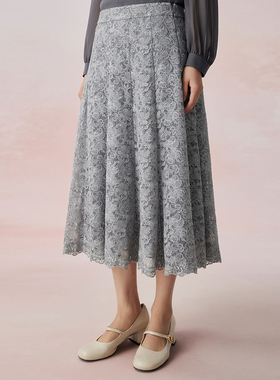 V*家 新款蕾丝网纱刺绣工艺中长款半身裙 3311A