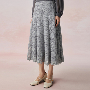 V*家 新款蕾丝网纱刺绣工艺中长款半身裙 3311A