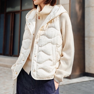 【E*P雅家】白鸭绒羽绒马甲 木拉白鸭绒 真丝花罗面料连帽羽绒服