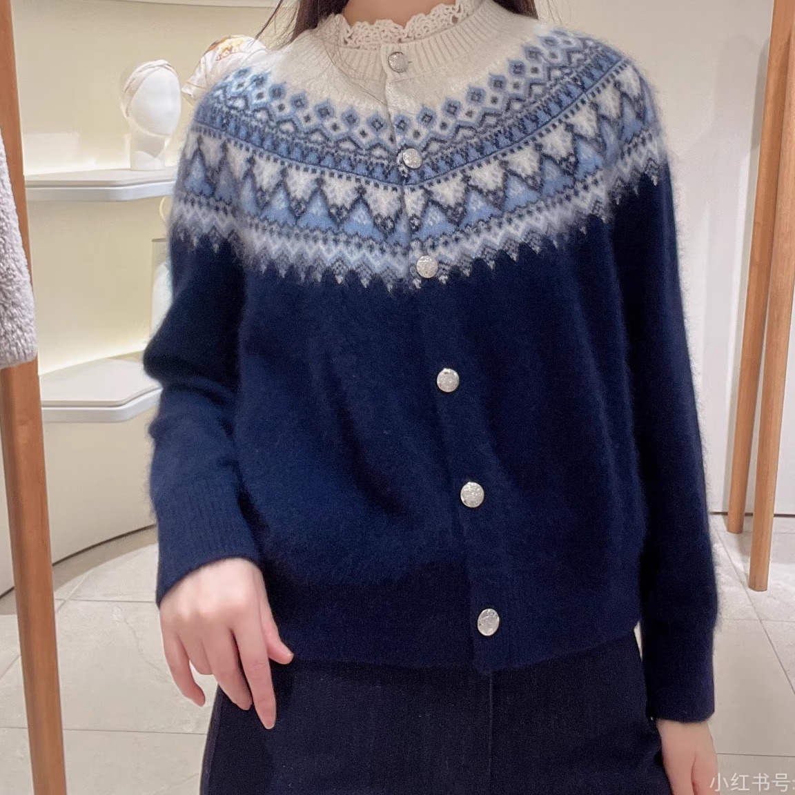 V*家2025冬新款100%山羊绒费尔岛针织开衫百搭毛衣上衣4344C