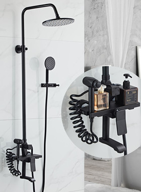 黑灰色简欧太空铝三四档喷枪淋浴冷热混水阀龙头磨砂亮光花洒套装